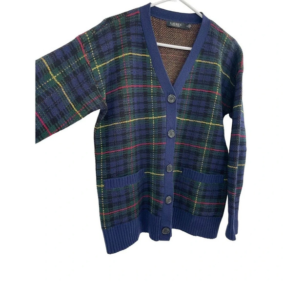 Lauren Ralph Lauren Women's Tarten Plaid Wool Cardigan Sweater Size Medium - Picture 4 of 12